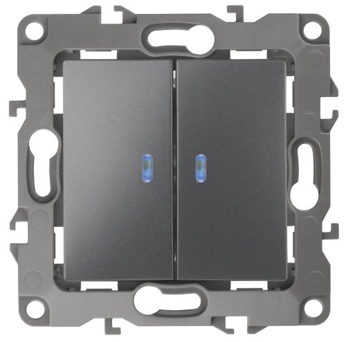 Выключатель с подсветкой без рамки Эра S12 2-кл 10А графит картинка